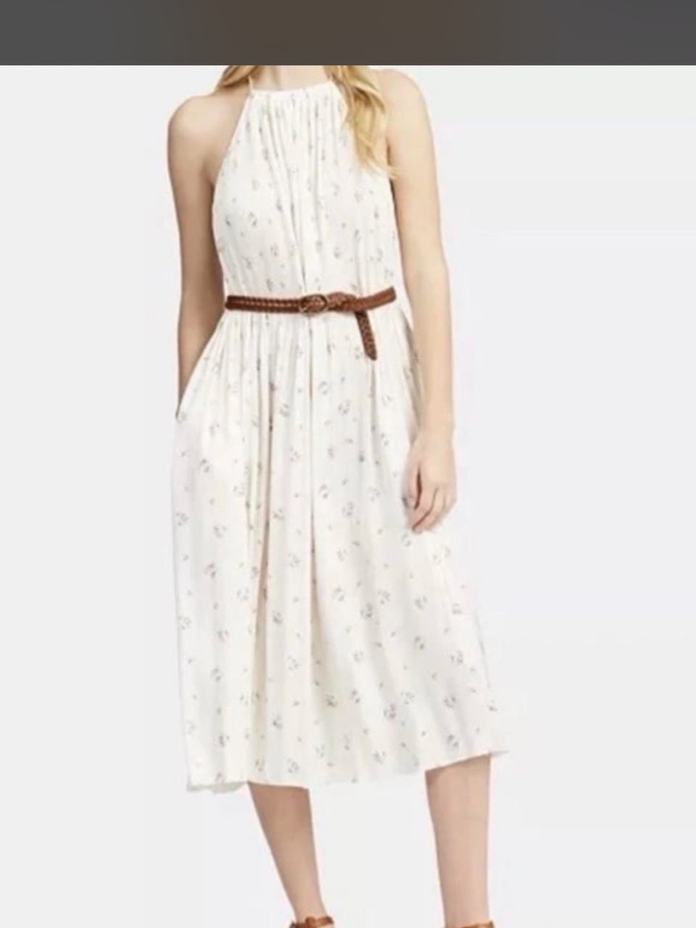 Ralph Lauren Sleeveless Cream Floral Halter Midi Dress Size 6
